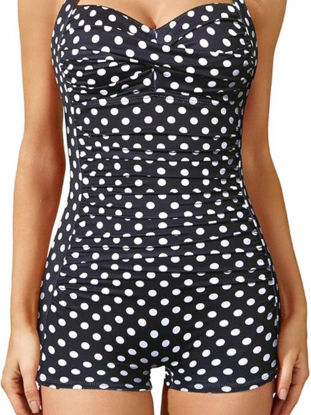 Women Tummy Control One Piece Swimsuits with Shorts Boyleg Retro‎ Bathing Suit